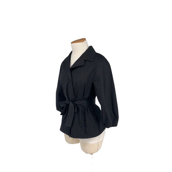 DKNY Belted Wrap Jacket Black 3/4 Sleeve Cotton Stretch Lightweight Size 4 - Picture 1 of 12